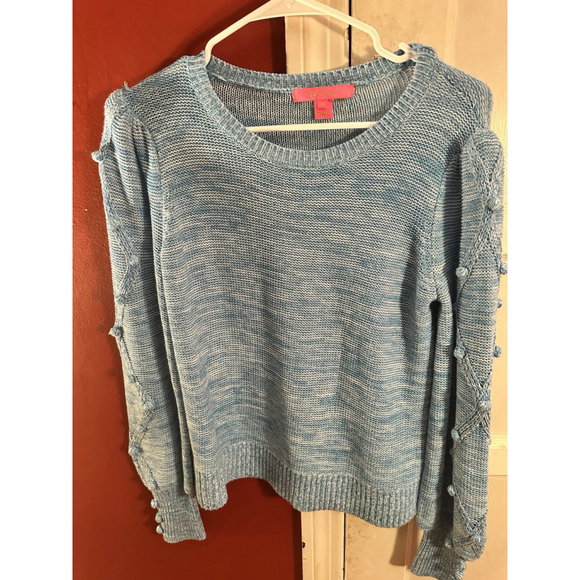 Lilly Pulitzer Attie Sweater Aqua Palma Marl Bauble Accented Puff Blouson Sleeve - Picture 12 of 13